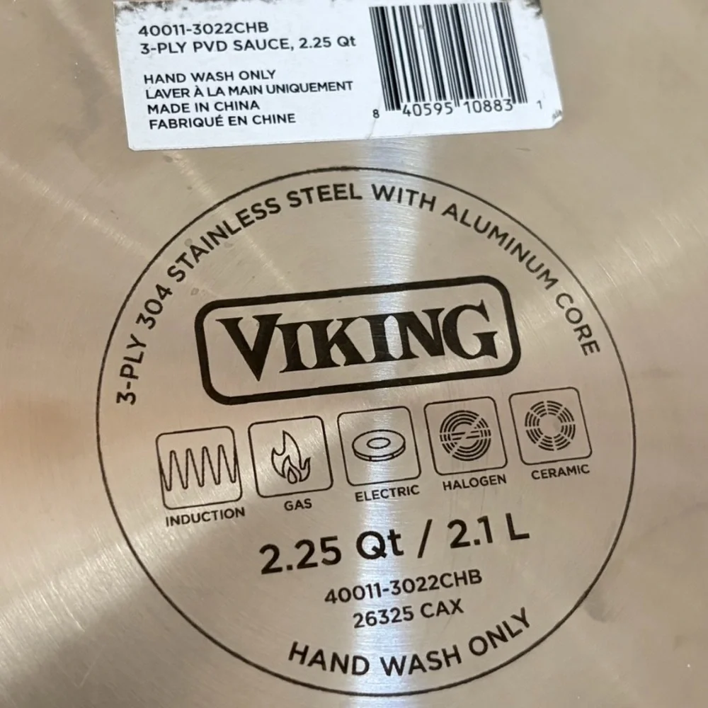 Viking 3-Ply Stainless 2.25 Qt Saucepan Glass Lid Copper Handle Induction NEW